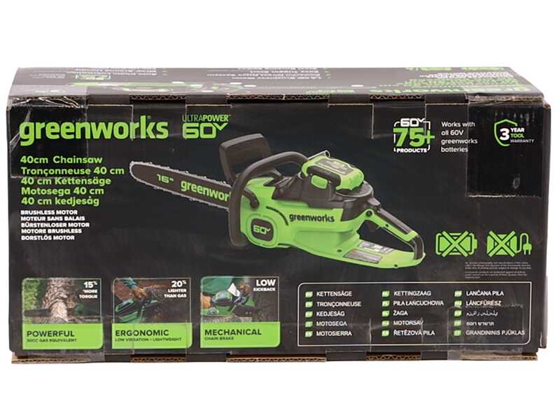 Greenworks CS40O6 - Motosega a batteria 60V 4Ah - Lama da 40cm