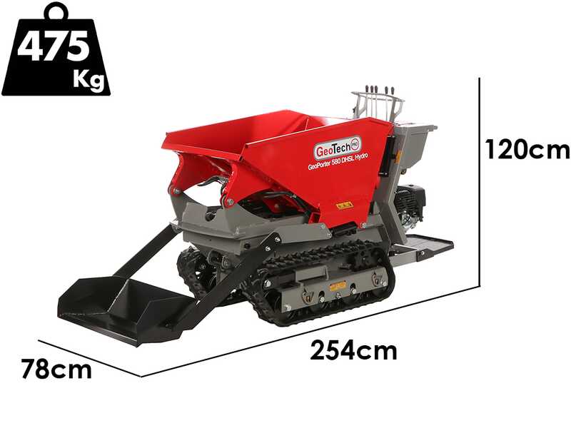 GeoTech Pro GeoPorter 580 DHSL Hydro - Motocarriola cassone alzabile a pantografo - Cambio idrostatico