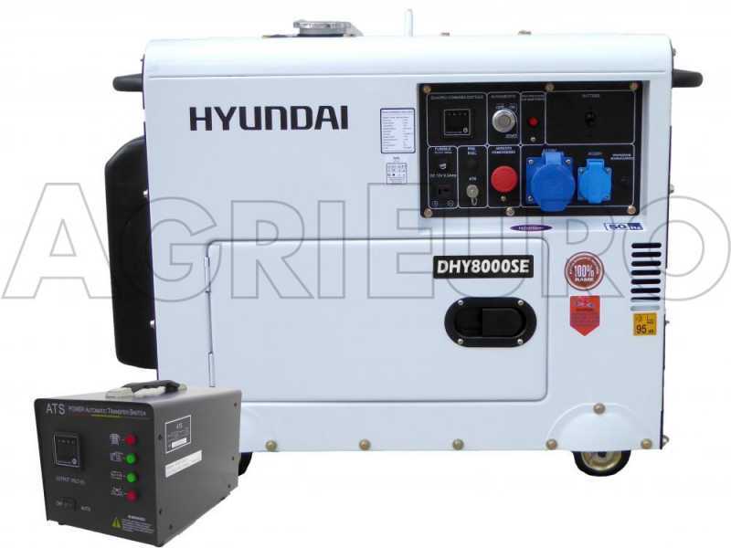 Hyundai DHY8000SE - Generatore di corrente diesel  silenziato carrellato con AVR 6.3 kW - Continua 6 kW Monofase + ATS