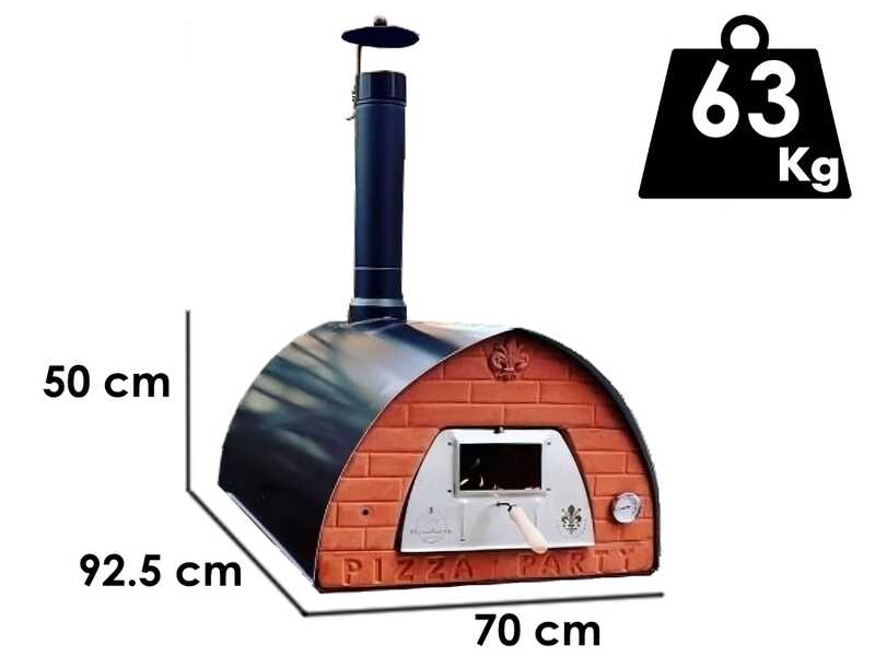 Pizza Party Pizzone - Forno a legna per pizza da esterno - Camera di cottura 60x80 cm - Piano cottura in mattoni refrattari