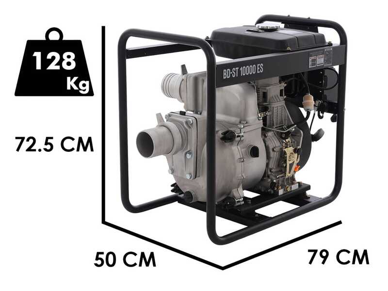 BlackStone BD-ST 10000ES - Motopompa diesel per acque nere sporche - Raccordi 100 mm