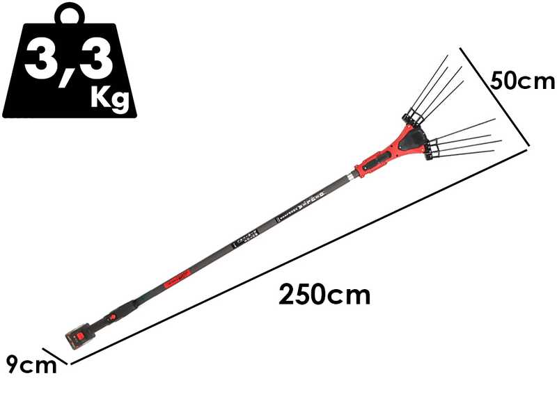 Aima Giulia Cordless - Abbacchiatore elettrico 250cm a batteria al litio 2x 21V 9Ah - Asta fissa in carbonio