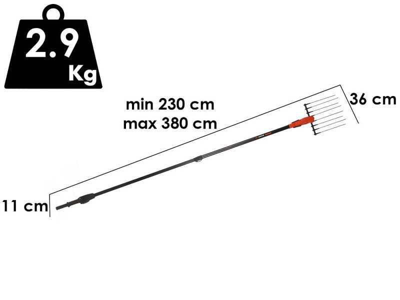 Bahco BCL54TP - Abbacchiatore elettrico 230/380 cm a batteria a zaino 36V 20Ah - Asta telescopica in carbonio + prolunga