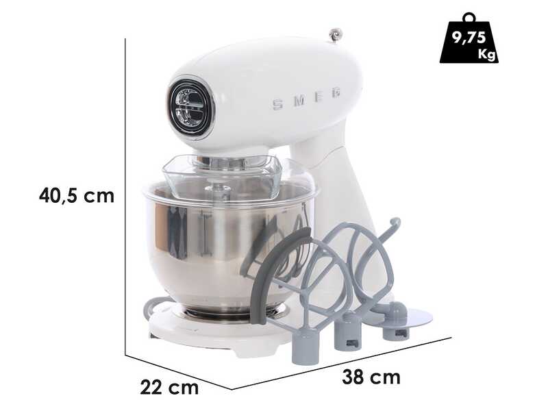 Smeg Full Color Bianco SMF05WHEU - Impastatrice Planetaria - Vasca in Inox da 4,8 litri