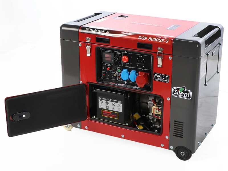 GeoTech-Pro DGP8000SE-3 - Generatore di corrente diesel silenziato carrellato con AVR 6 kW - Continua 5.5 kW Trifase + ATS