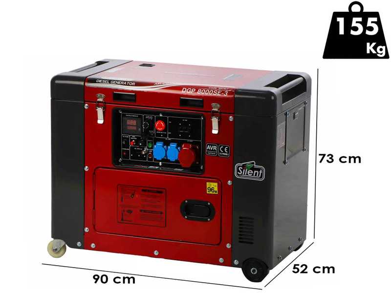 GeoTech-Pro DGP8000SE-3 - Generatore di corrente diesel silenziato carrellato con AVR 6 kW - Continua 5.5 kW Trifase + ATS