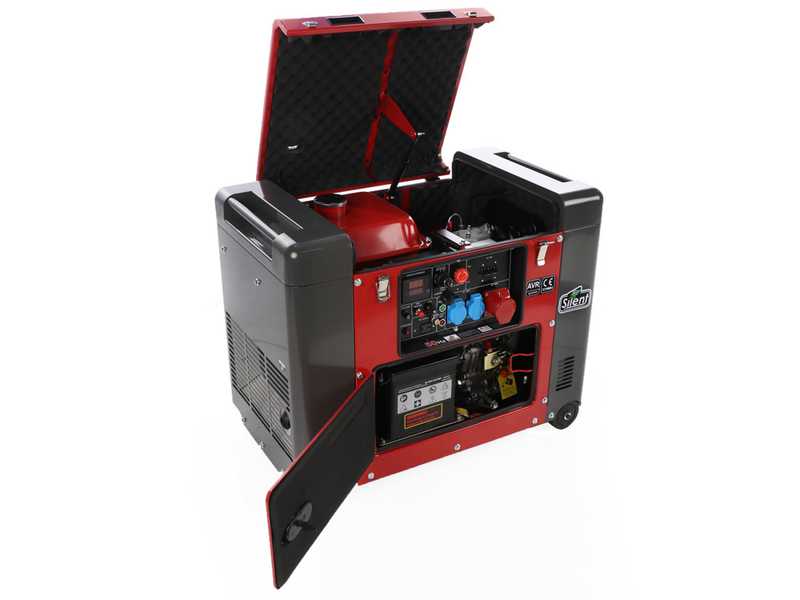 GeoTech Pro DGP8000SE-3 - Generatore di corrente diesel silenziato carrellato con AVR 6 kW - Continua 5.5 kW Trifase + ATS