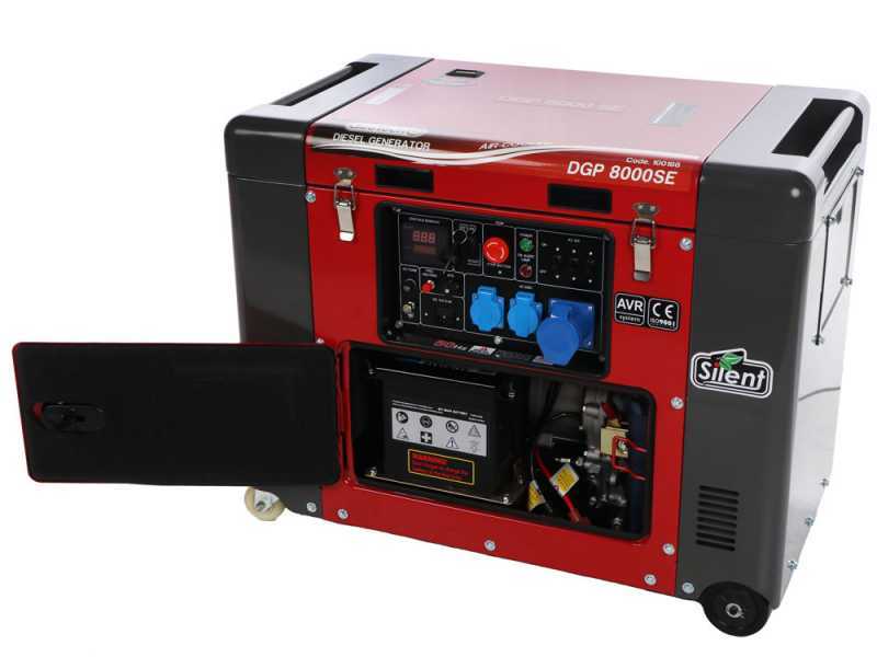 GeoTech-Pro DGP8000SE - Generatore di corrente diesel silenziato carrellato con AVR 6 kW - Continua 5.5 kW Monofase