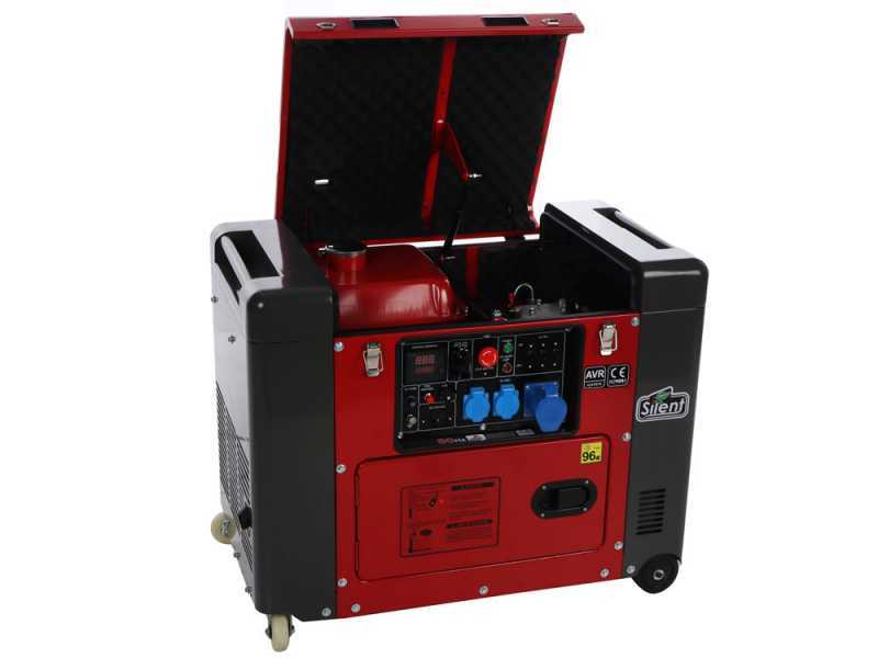 GeoTech-Pro DGP8000SE - Generatore di corrente diesel silenziato carrellato con AVR 6 kW - Continua 5.5 kW Monofase