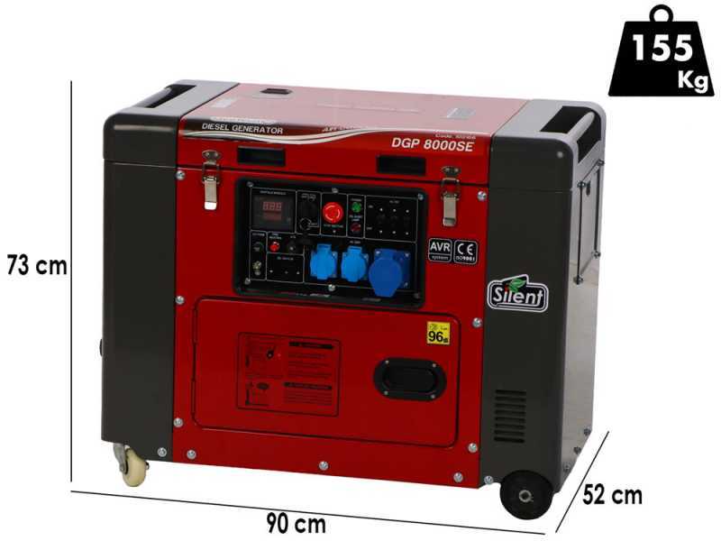 GeoTech-Pro DGP8000SE - Generatore di corrente diesel silenziato carrellato con AVR 6 kW - Continua 5.5 kW Monofase