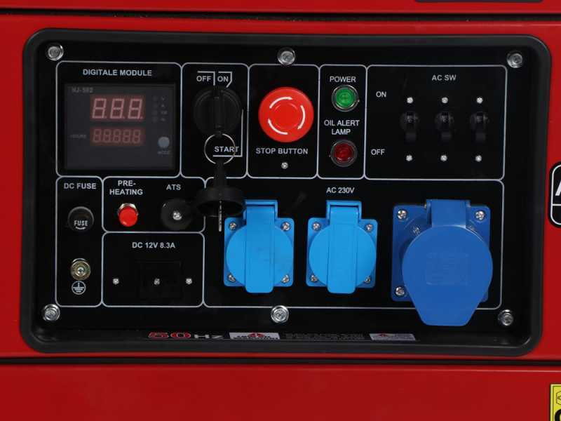 GeoTech-Pro DGP8000SE - Generatore di corrente diesel silenziato carrellato con AVR 6 kW - Continua 5.5 kW Monofase