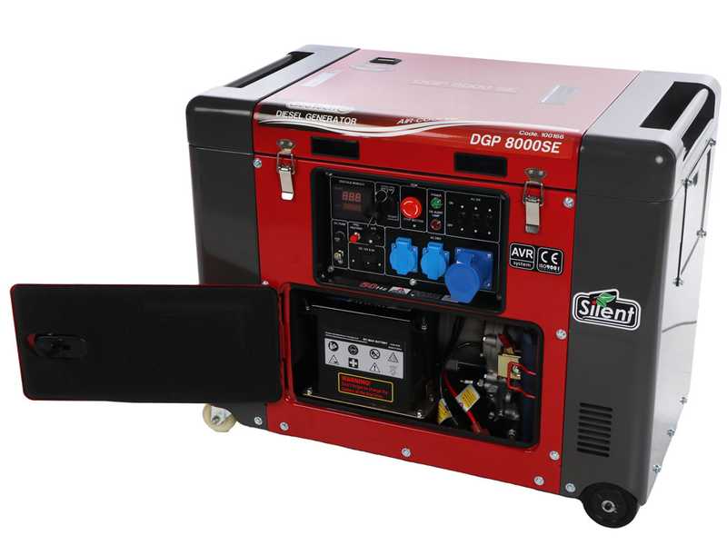 GeoTech-Pro DGP8000SE - Generatore di corrente diesel silenziato carrellato con AVR 6 kW - Continua 5.5 kW Monofase + ATS
