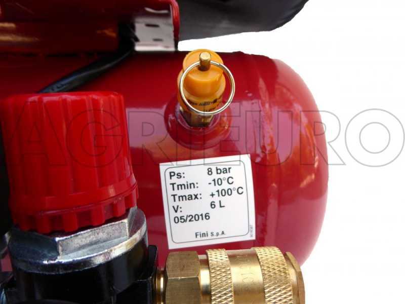 Fini Ciao 6 - Compressore aria elettrico portatile monofase, oil-less - Motore 1,5 HP - 6 lt