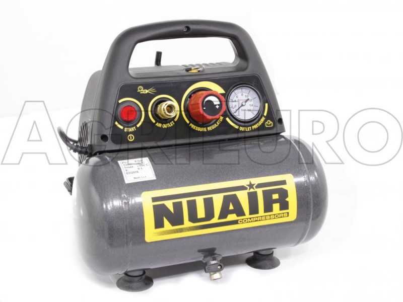 Nuair New Vento 200/8/6 - Compressore aria elettrico portatile monofase, oil-less- Motore 1.5 HP - 6 lt