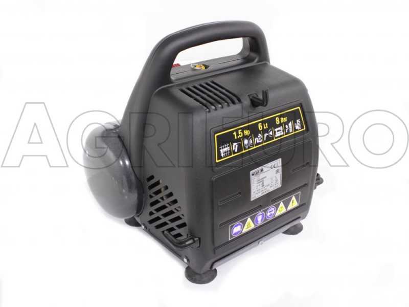 Nuair New Vento 200/8/6 - Compressore aria elettrico portatile monofase, oil-less- Motore 1.5 HP - 6 lt