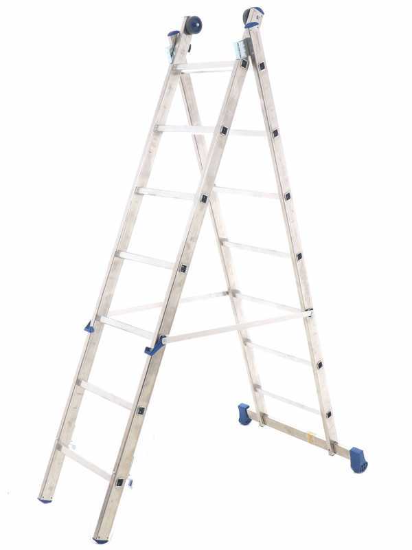 Marchetti Azzurra A2 A207, 2x7 gradini, 3.60 m - Scala in alluminio allungabile - Altezza stimata operativa 4.60 m