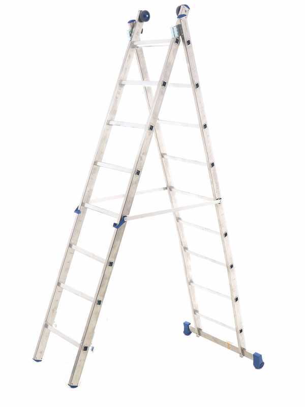 Marchetti Azzurra A2 A208, 2x8 gradini, 4.15 m - Scala in alluminio allungabile - Altezza stimata operativa 5.15 m