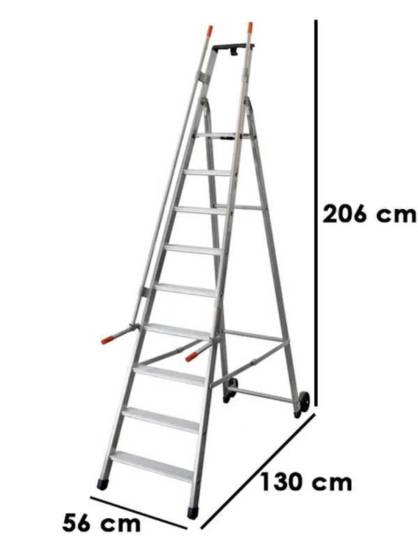 Facal Mayor&agrave; Tecnoscala QM-9, 9 gradini, 2.75 m - Scala da lavoro con ruote e maniglie - Altezza stimata operativa 3.85 m