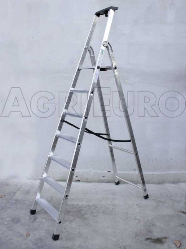 Tecnoscala FACAL Quadra 50/7 in alluminio 7 gradini, scalandrino professionale con cavalletto