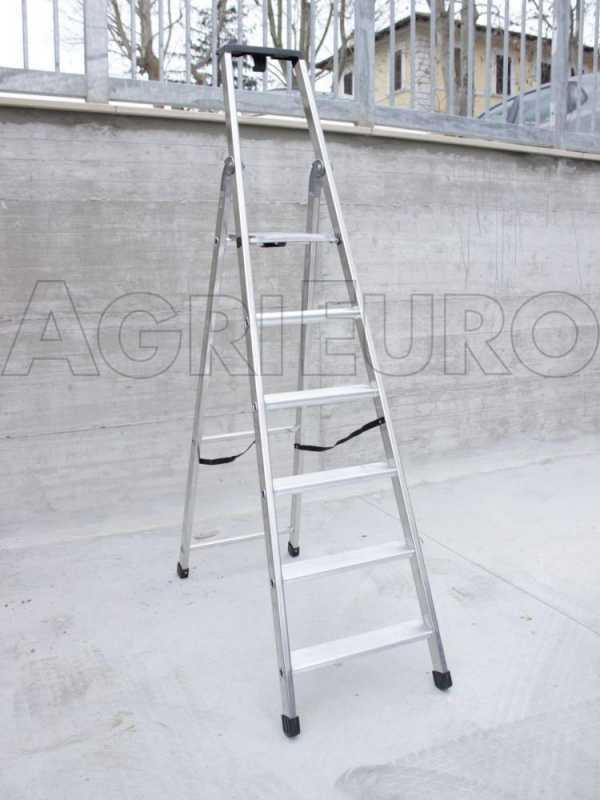 Facal Quadra Q50/6 Tecnoscala, 6 gradini, 1.96 m - Scalandrino in alluminio con cavalletto - Altezza stimata operativa 3.16 m