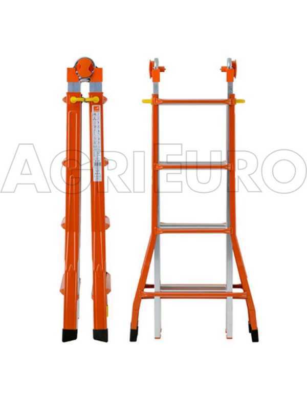 Gierre Peppina AM010 - 2x8 gradini, 3.82 m - Scala in acciaio+alluminio telescopica - Altezza stimata operativa 4.82 m