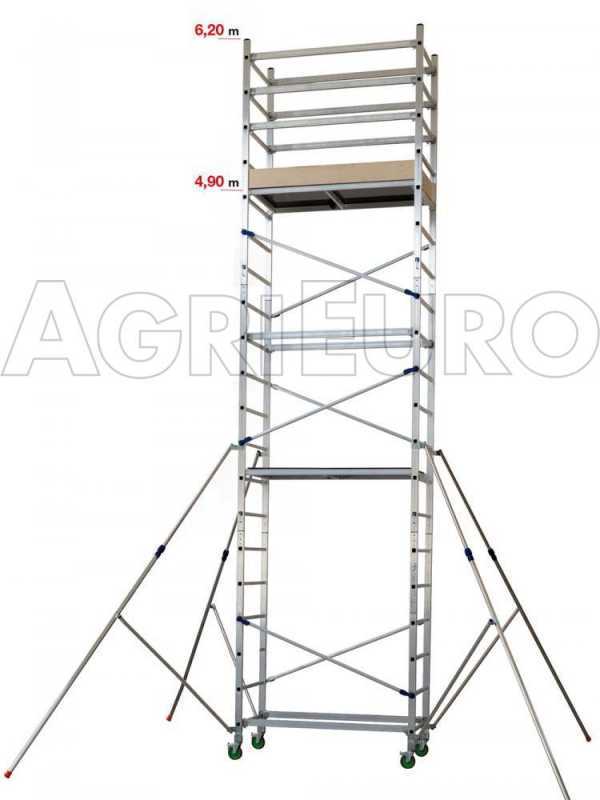 Facal Alto 620 - Trabattello professionale in alluminio - 4 ruote frenanti - Altezza 6,20m