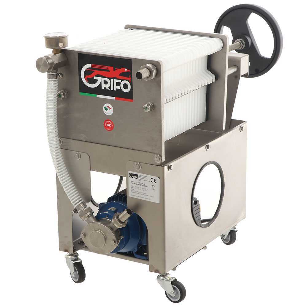 GRIFO Professional FCP20-Olio Filtro a cartoni per olio carrellato Pompa in INOX Liverani Filtri per Olio Professionali con Mobiletto