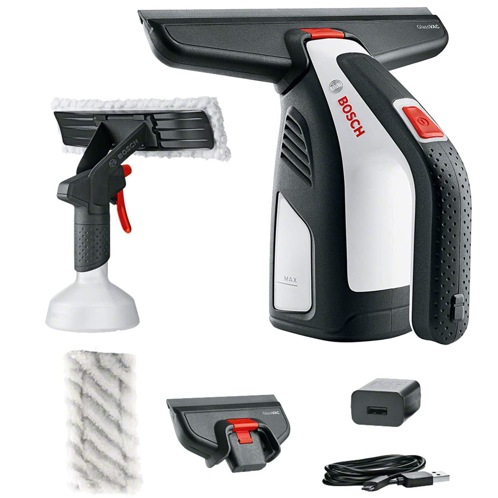 Bosch GlassVAC Lavavetri elettrico a batteria con 2 testine e spruzzino Lavavetri a batteria