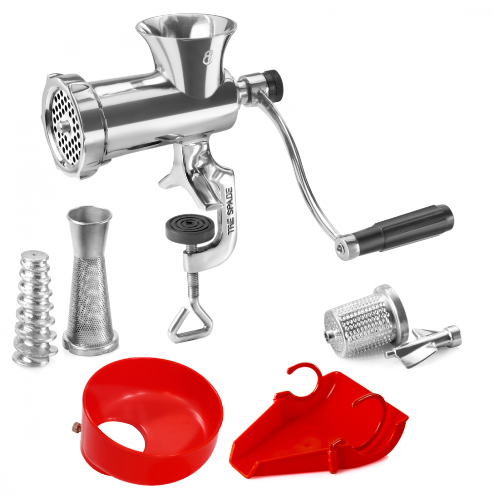 Tre Spade TC-8/3 USI INOX Tritacarne manuale N.8 + Kit accessori Tritacarne manuali a manovella