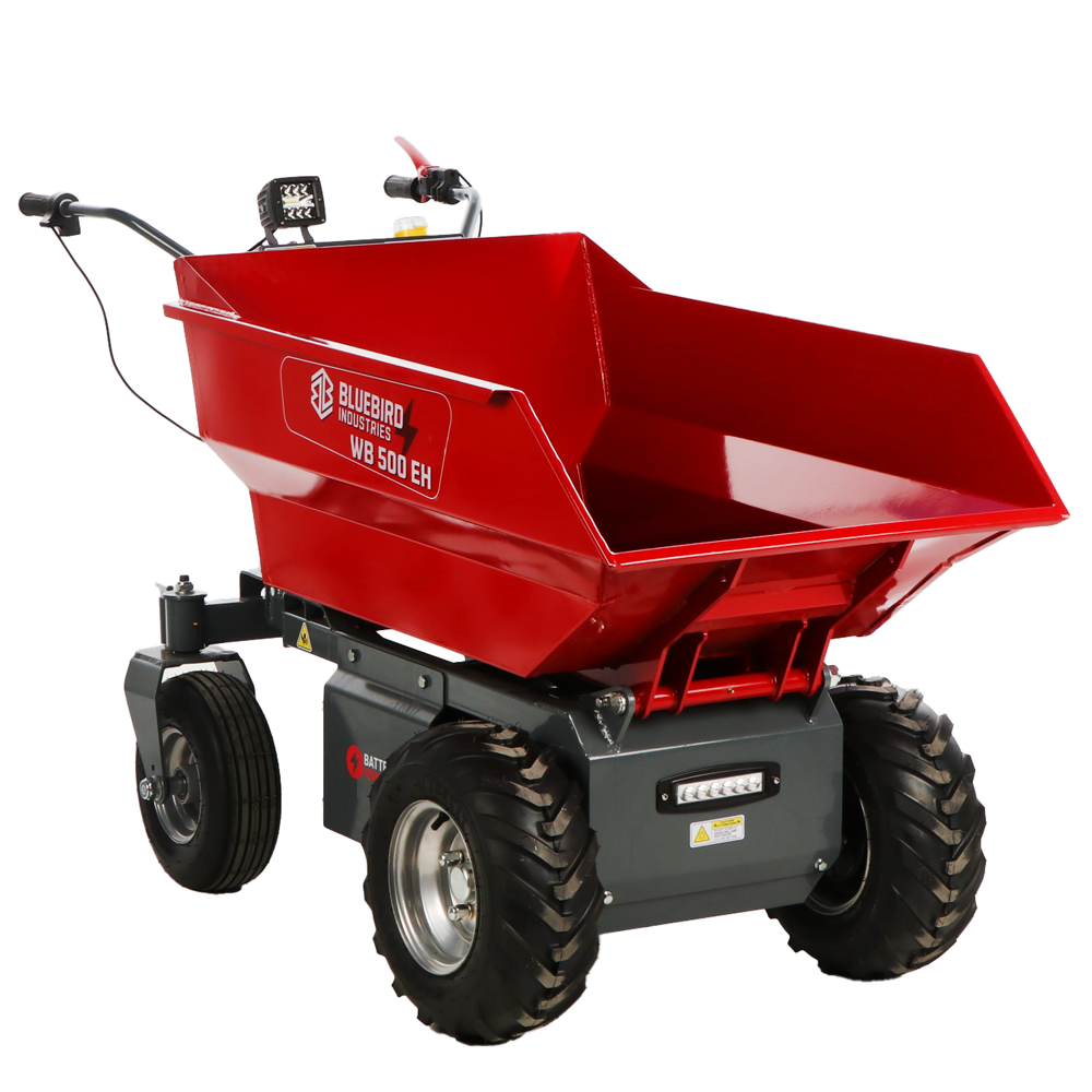 Blue Bird WB 500EH Carriola a batteria 48V 32Ah Cassone dumper con ribaltamento idraulico Carriole elettriche a batteria a ruote Grandi 300/500 Kg