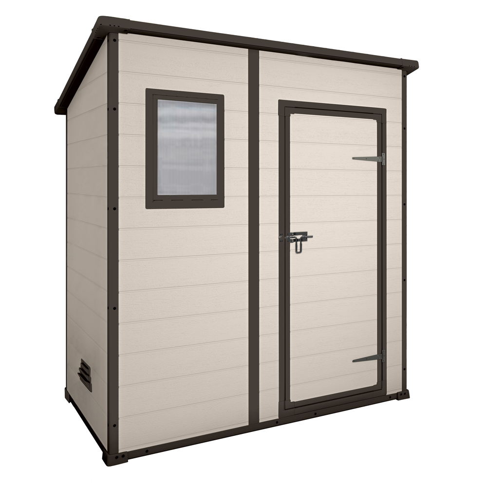 Keter Manor Pent beige Casetta da giardino Con finestra frontale 183.5x111x200.5 cm Casette in pvc e resina per attrezzi a una falda