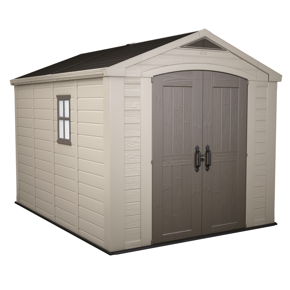 Keter Factor beige Casetta da giardino Con finestra laterale 256.5x331.5x243 cm Casette in pvc e resina per attrezzi a due falde