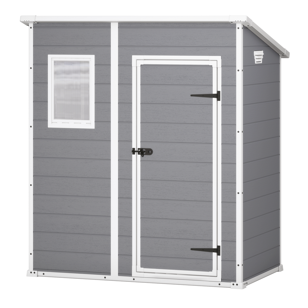 Keter Manor Pent grigio Casetta da giardino Con finestra frontale 183.5x111x200.5 cm Casette in pvc e resina per attrezzi a una falda