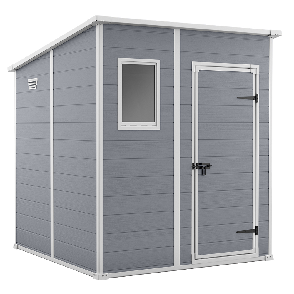 Keter Manor Pent grigio Casetta da giardino Con finestra frontale 183.5x185x200 cm Casette in pvc e resina per attrezzi a una falda