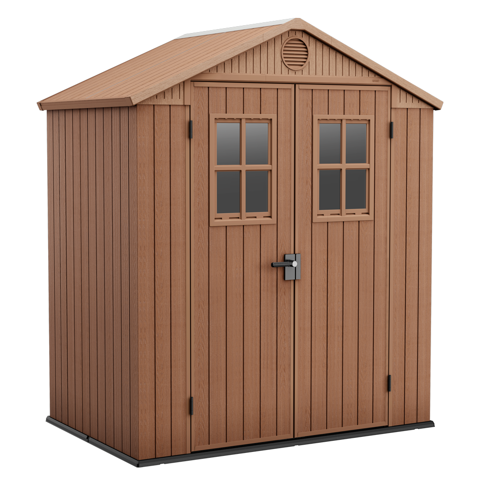 Keter Darwin marrone Casetta da giardino Con finestre frontali 190x122x221 cm Casette in pvc e resina per attrezzi a due falde