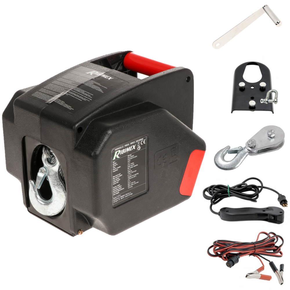 Ribimex PE12V Verricello elettrico a batteria 12V Con telecomando Verricelli elettrici a batteria a tamburo