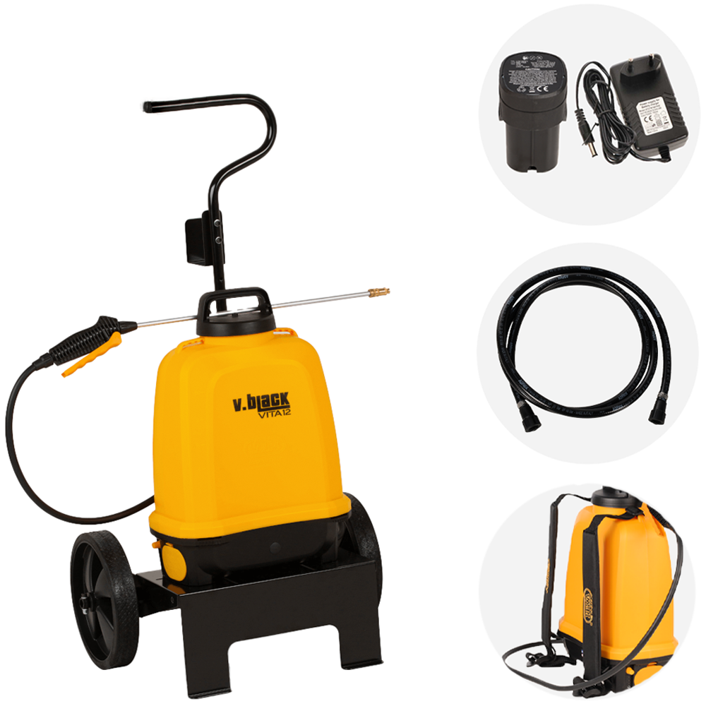 Volpi V-BLACK VITA 12 Pompa irroratrice elettrica a batteria a spalla con trolley Con tubo da 2m Pompe irroratrici a spalla e trolley