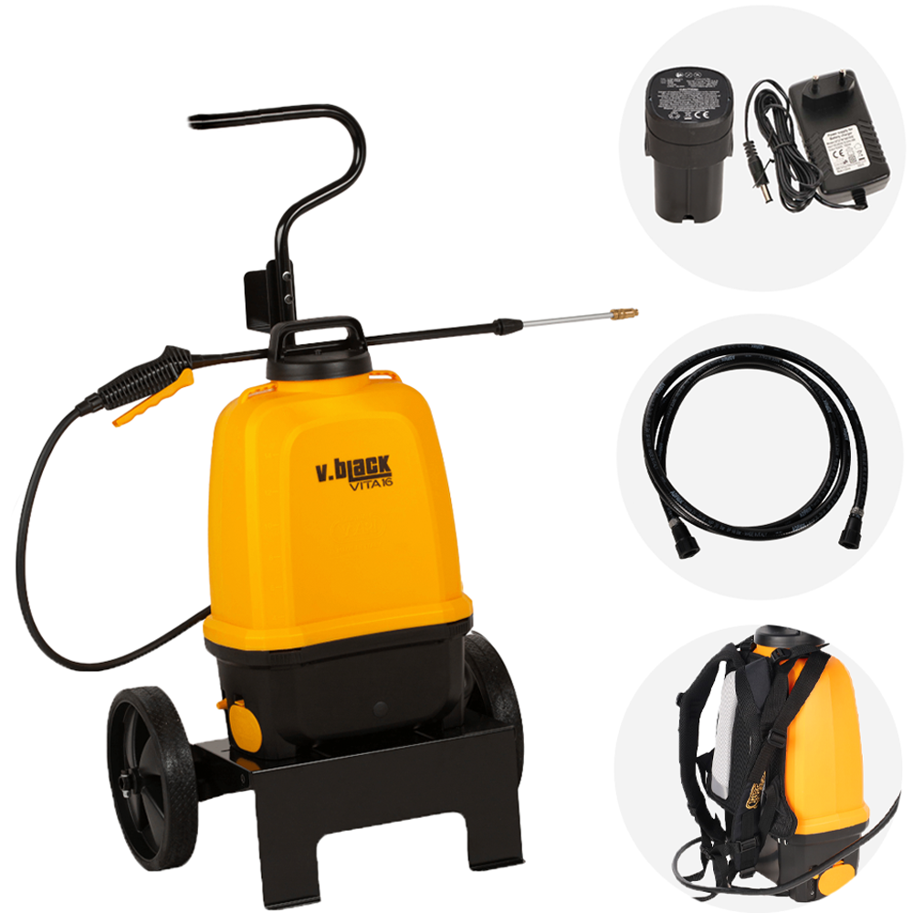 Volpi V-BLACK VITA 16 Pompa irroratrice elettrica a batteria a spalla con trolley Con tubo da 2m Pompe irroratrici a spalla e trolley