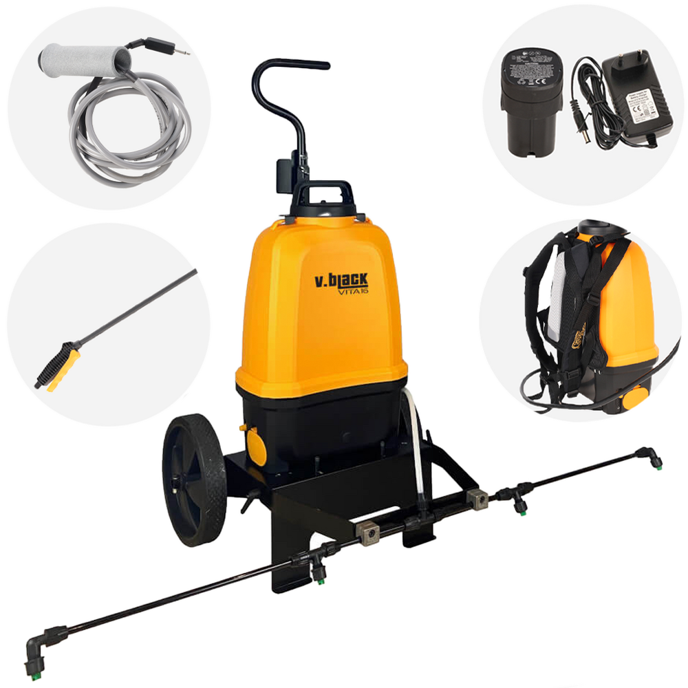Volpi V-BLACK VITA 16 Pompa irroratrice elettrica a batteria a spalla con trolley Con barra irroratrice Pompe irroratrici a spalla e trolley