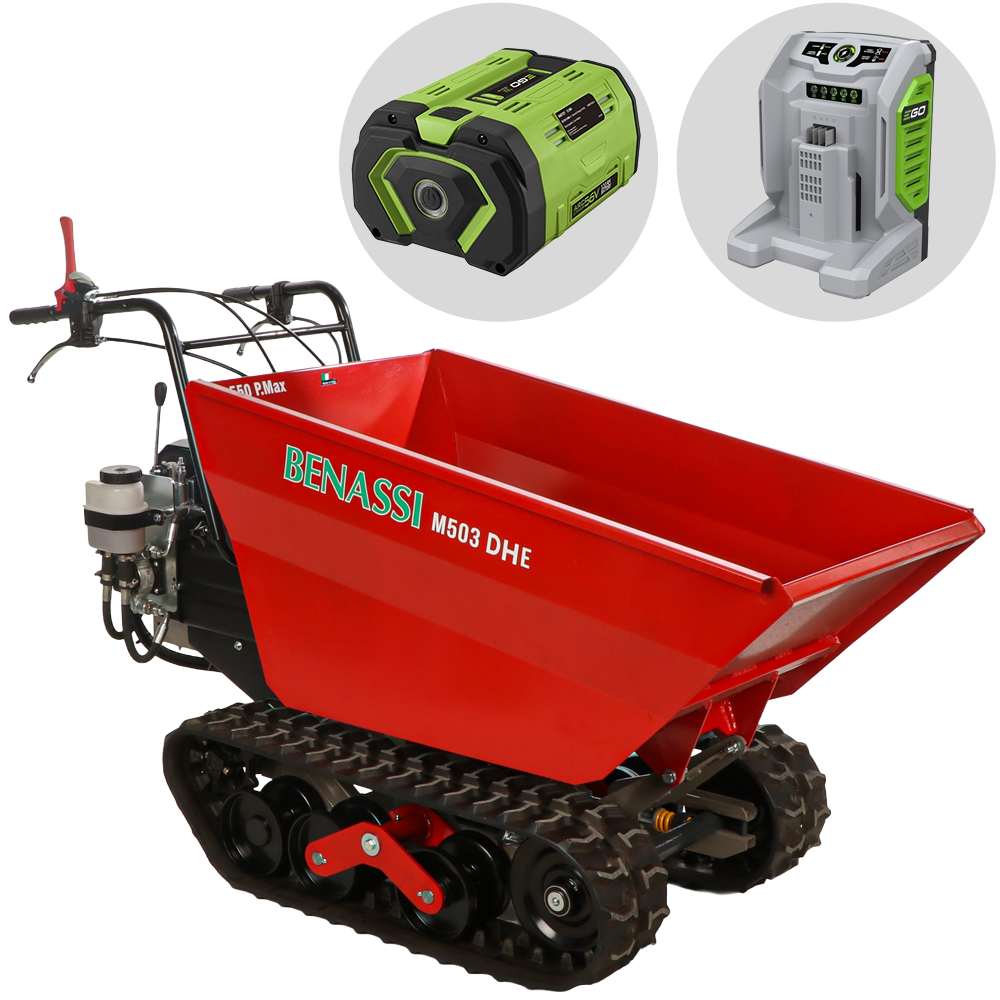 Benassi M503E DH Motocarriola a batteria con motore EGO 56V 12Ah Ribaltamento idraulico Motocarriole a batteria cingolate