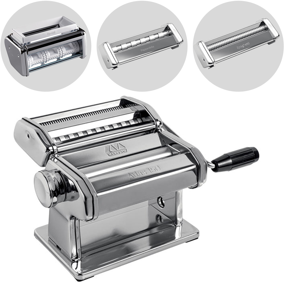 Marcato Atlas 150 Classic Set Multipast Macchina per la pasta manuale in Inox + 3 Accessori Macchine per la pasta manuali