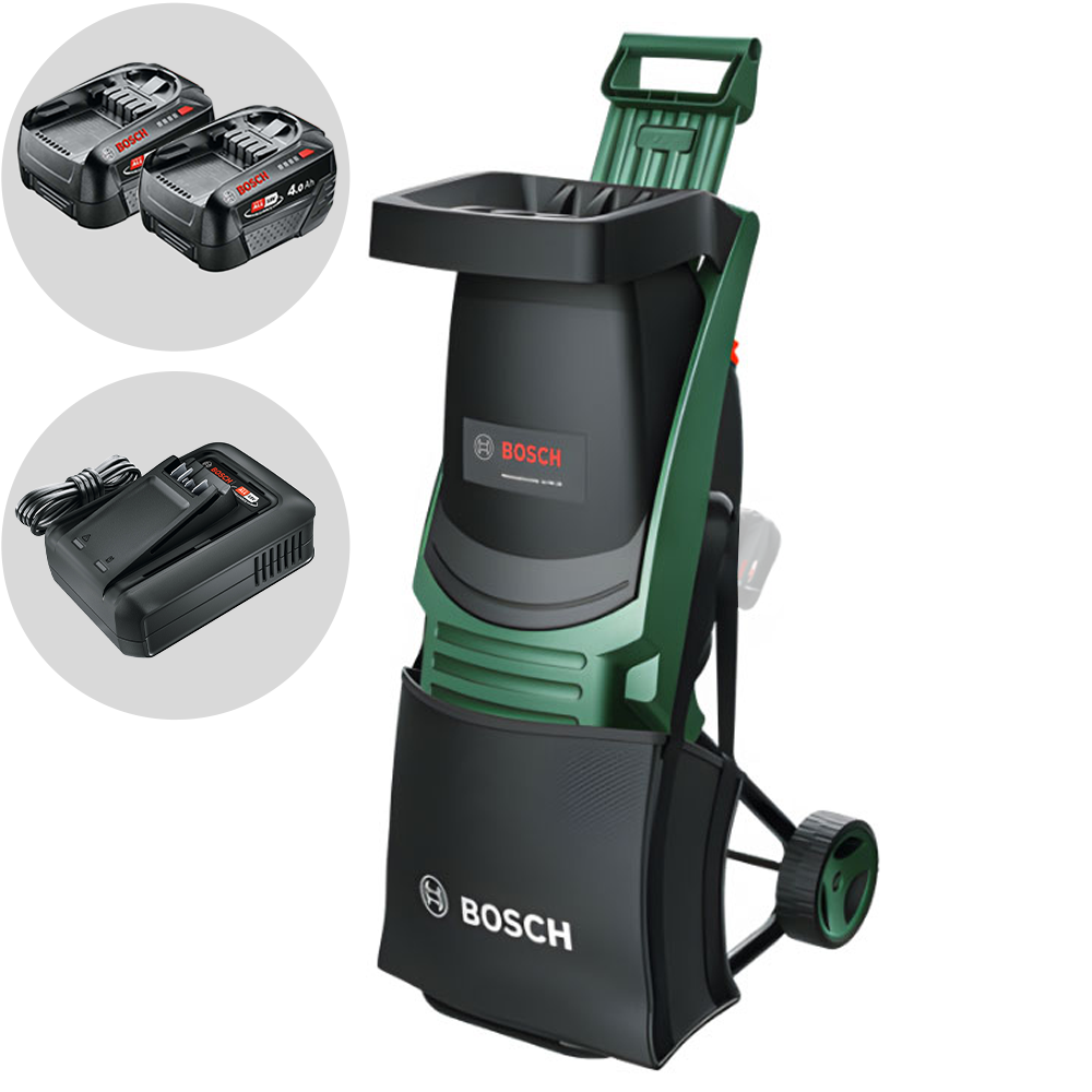 Bosch UniversalShredder Biotrituratore a batteria 36V con sacco di raccolta 2x18V/4Ah Biotrituratori a batteria