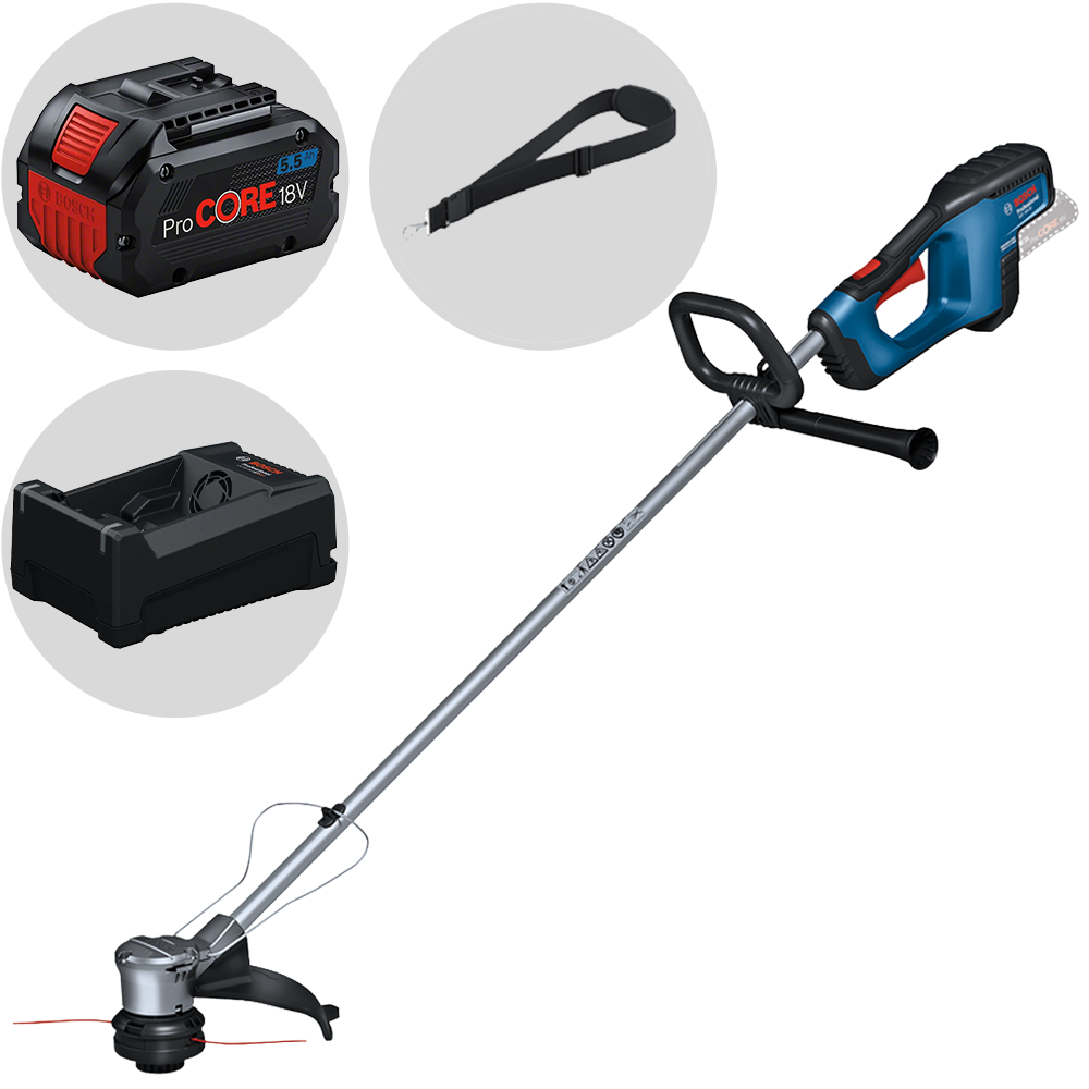Bosch Professional GRT 18V-33 Decespugliatore a batteria 18V 5.5Ah Nuovo caricatore GAL 12V/18V-80 PRO Decespugliatori a batteria