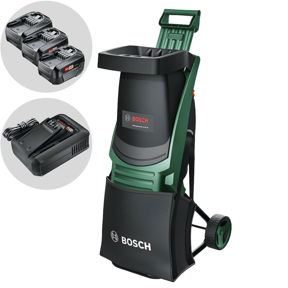 Bosch UniversalShredder Biotrituratore a batteria 36V con sacco di raccolta 2x18V/4Ah TERZA BATTERIA IN OMAGGIO Biotrituratori a batteria