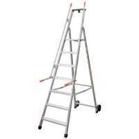 Facal Mayorà Tecnoscala QM-8, 8 gradini, 2.52 m - Scala da lavoro con ruote e maniglie - Altezza stimata operativa 3.63 m