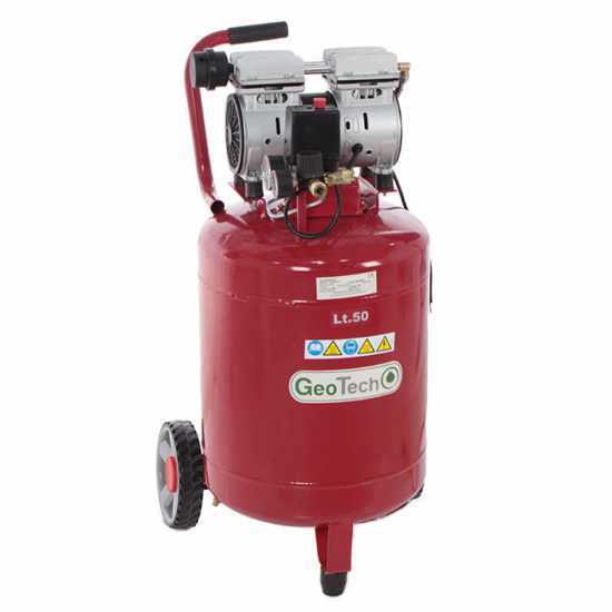 GeoTech S-AC50V-8-10 - Compressore aria elettrico oilless - Motore 1 HP - 50 lt Verticale Silenziato