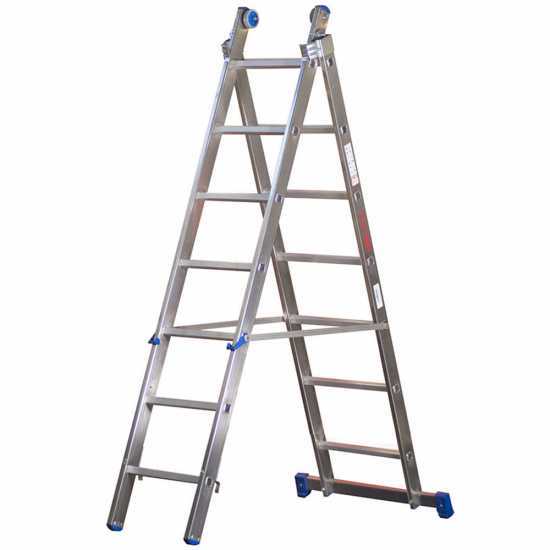 Marchetti Azzurra A2 A207, 2x7 gradini, 3.60 m - Scala in alluminio allungabile - Altezza stimata operativa 4.60 m