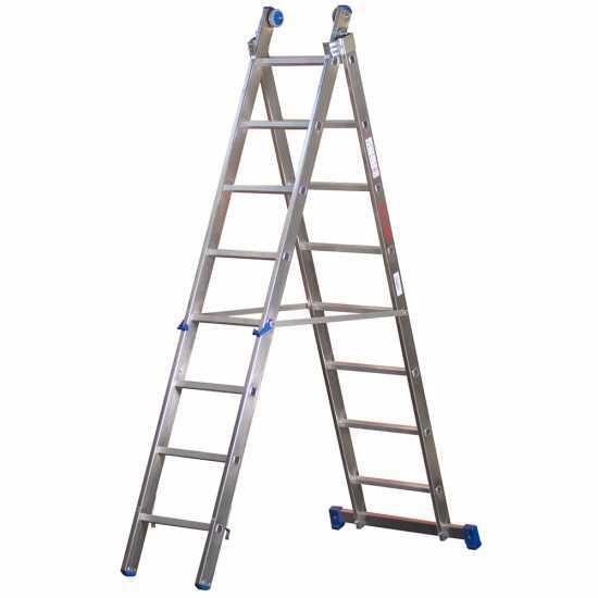 Marchetti Azzurra A2 A208, 2x8 gradini, 4.15 m - Scala in alluminio allungabile - Altezza stimata operativa 5.15 m