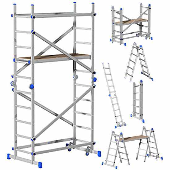 Marchetti Team - Trabattello multifunzione in alluminio - Base 100cm - Compatto - Altezza 3m