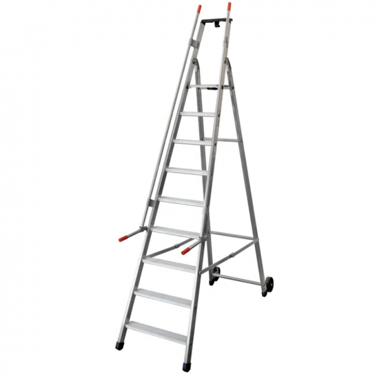 Facal Mayor&agrave; Tecnoscala QM-9, 9 gradini, 2.75 m - Scala da lavoro con ruote e maniglie - Altezza stimata operativa 3.85 m